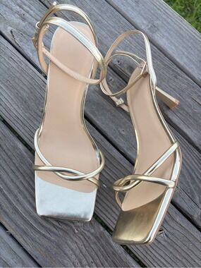 Women's Metallic Gold Strappy High-Heel Sandals